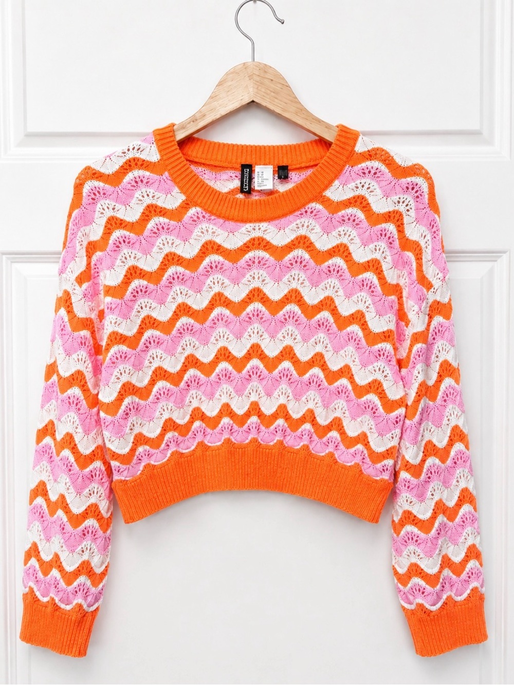H&M Divided Orange Pink White Chevron Knit Cropped Sweater Y2K Festival Medium